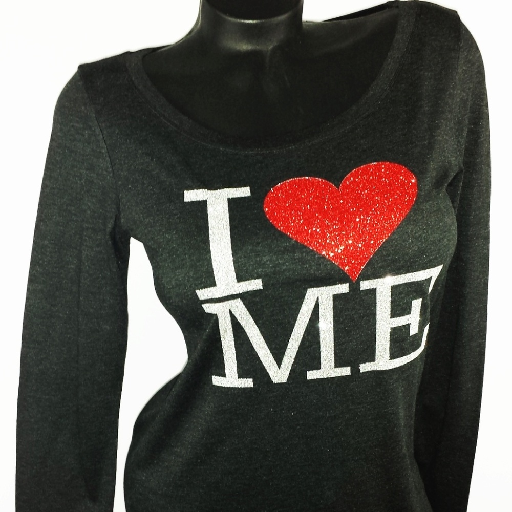 I Love Me!Black Triblend Lngslv Top.